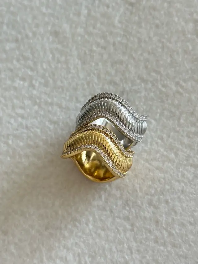 18k Gold or Rhodium Plated Textured Band Ring – Wide Statement R63654760201089120