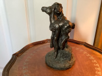 Antique Signed Bronzed Spelter Boy & Foal Sculpture