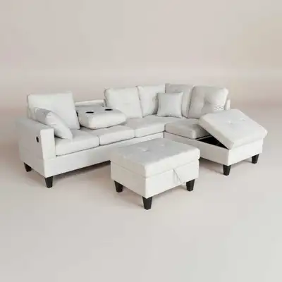 6 seater fabric sectional sofa with drop-down tray and USB charg, View more