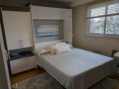 Deluxe Queen Bestar (Murphy) Bed with Cabinet [White] & Mattress, View more