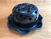 Star Cut-out Pottery Covered Blue Butter Dish