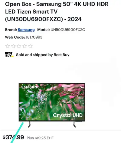 (2024) 50" SAMSUNG 4K CRYSTAL UHD SMART TV, View more