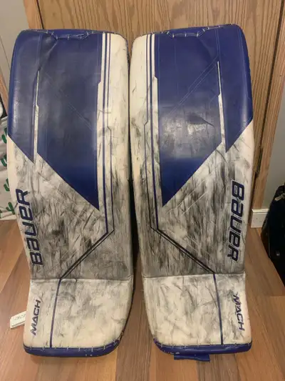 Bauer Mach 34 inch blue and white goalie pads (senior medium), View more
