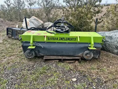 72" 3 pt sweeper, hyd dump tray, manual height & swivel , can include skidsteer plate if needed $ ,...