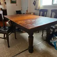 Sell Antique  l840  DINING TABLE W/4 LEAVES & 3 CHAIRS $500.00