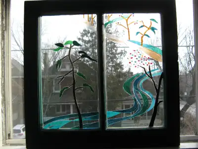 Tree and Stream Stained Glass Mosaic, View more