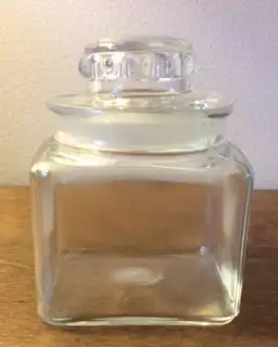 Vtg ANCHOR HOCKING 5" Square Clear Glass APOTHECARY JAR with LID, View more