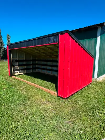 Portable 8x16 livestock shed, Freshly built on pressure treated 4x6 beams, 2x4 walls and coop tin an...