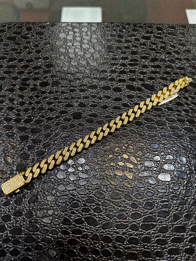 12mm Yellow Gold Cuban Diamond Bracelet in Jewellery & Watches in City of Toronto - Image 2