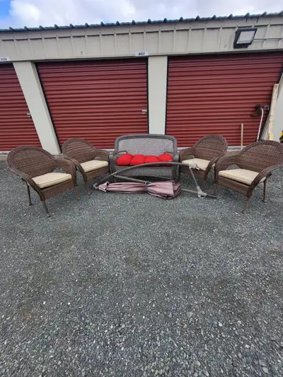 Wicker patio set with umbrella, View more
