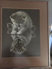 Vintage 70's kitten lithograph by Chaplan