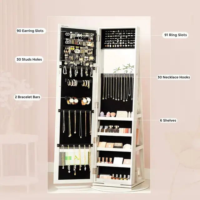 360 Degree Swivel Jewelry Cabinet, High Full Length Mirror, Lock in Home Décor & Accents in Markham / York Region - Image 6