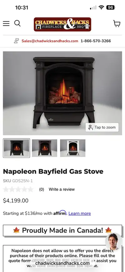 Napoleon gas fireplace, View more