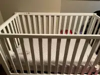 baby crib, white wood with mattress