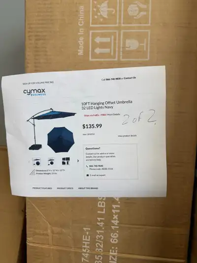 10 Ft patio umbrella with LED (navy blue) *NEW* (in box), View more