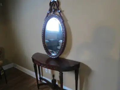 Table et miroir en bois massif hall d'entrée ou couloir, View more