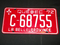 Plaque ''C'' Immatriculation Québec License  1972 72