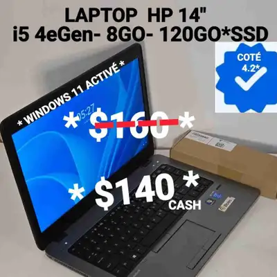 LAPTOP  HP 14"- i5 4eGen- 8GO- 120GO*SSD, View more