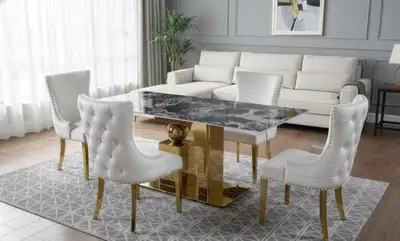 Luxury Dining Set with Black Marble Top and Gold Accents, View more