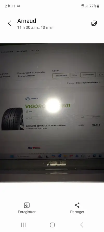 Quatre pneus d'été, Vigoro 225/55/18 à vendre. Étaient sur Mitsubishi Outlander 2008. Les pneus ont...