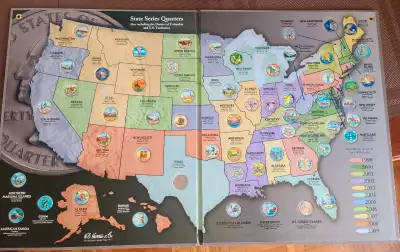 Display your coin collection with this 50 State Commemorative Quarters Collector's Map, which includ...