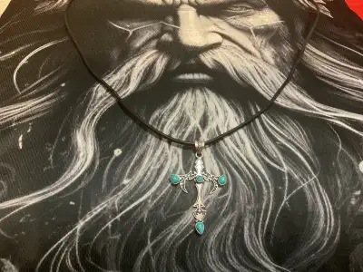 NEW 925 SILVER & TURQUOISE DAGGER STYLE CROSS NECKLACE, View more