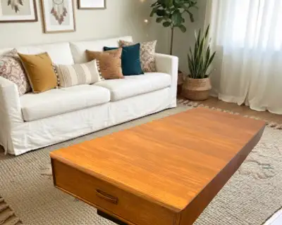 Mid century Modern along Coffee table with drawers at both ends - L60in W22in H15in - heavy sturdy w...