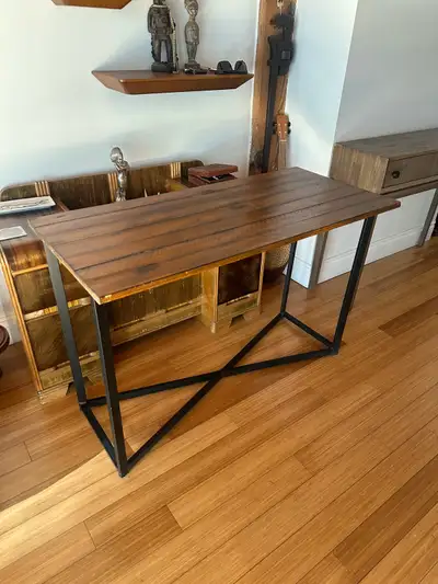 VINTAGE DARK PINE RECKAIMED WOOD OFFICE DESK CONSOLE TABLE, View more
