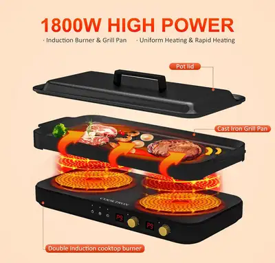 Brand New COOKTRON 1800W 2 Burner Induction Cooktop, View more