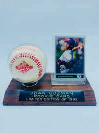 Juan Guzman Official 1992 World Series Ball	and Autographed Card