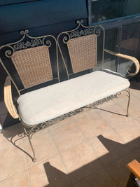 PRICE REDUCED Wrought Iron and Real  Wicker  Entranceway Bench