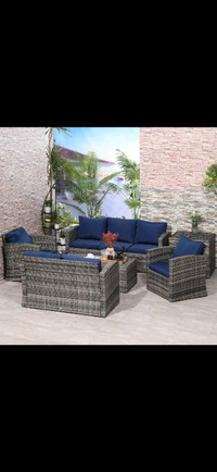 outdoor Patio Furniture Set, Rattan Wicker Patio Sofa Set