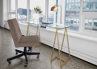 ETHAN ALLEN Verena Glass-Top Sawhorse office desk  Desk 60% offo