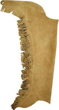 Small - Western Show Chaps – Suede Leather - Light Tan + Fringes