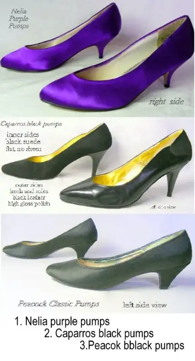 3 pumps Nelia purple 8AA $20 Peacock7B $15 Caparos black 7B 20, View more