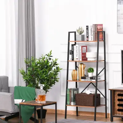 4-Tier Vintage Ladder Shelf Bookcase Storage Rack Home Office Or, View more