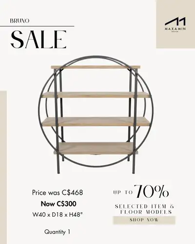 ✨ Bruno Round Metal & Wood Bookshelf / Display Shelf ✨, View more