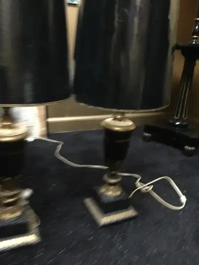 PAIR of Antique Black Lamps w Shades Vintage, View more