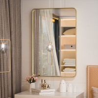 24 x 36 Inch Vanity Mirror, Brushed Gold Farmhouse Mirror