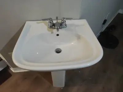Pedestal Sink with Faucet, Drain and Sewage Tube., View more