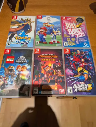 Pokemon sword---- 40$ Lego Jurassic world ----20$ Minecraft Dungeons Herd edition .....$40 Marvel ul...