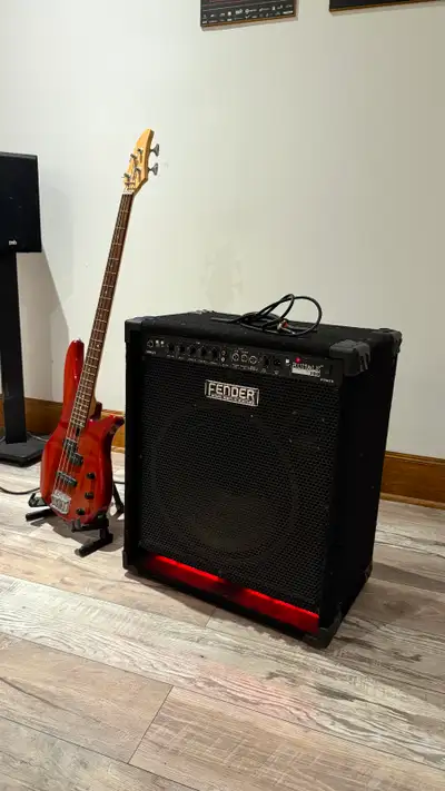 Fender Bass amp and Yamaha bass guitar, View more