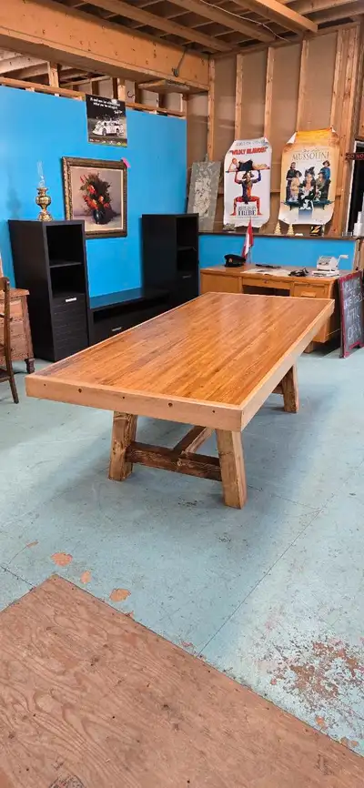 Handcrafted Dining Table - Reclaimed Bowling Alley Top, View more