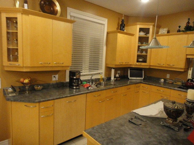 Maple Kitchen Cabinets, Island. Appliances, Oven, fridge, stove. in Cabinets & Countertops in London - Image 2