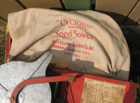 Antique Cyclone Seed Sower Broadcaster Canvas Bag with Crank