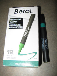 New Box of 12 Green Berol Chisel Tip Permanent Markers