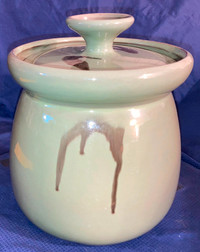 Vtg BMP Pottery Celadon Glaze Slate Green Cookie Biscuit Jar