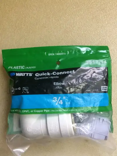 There are 8 elbows and 2 straight valves. They are all three-quarter inch plastic Quick connect fitt...
