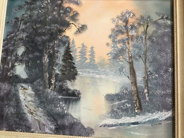 Original oil or acrylic painting framed winter forest and lake in Arts & Collectibles in Winnipeg - Image 2