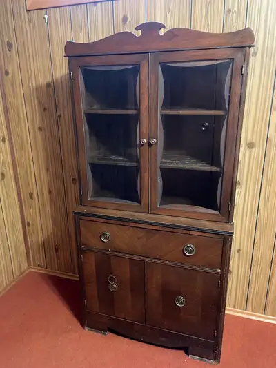 Vintage Wood China Cabinet Hutch, View more